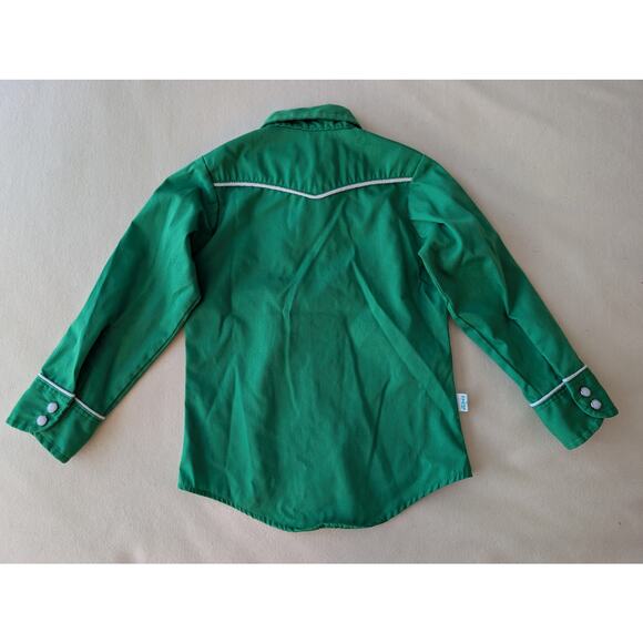 Vintage Levi's Western Style Button Front Shirt Green Pearl Snap Buttons 80s 2T - Picture 4 of 4